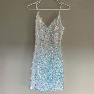 Sparkly White & Pastel Sequin Bachelorette Party Dress
